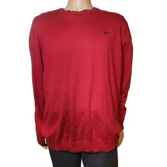 Nike Tiger Woods Knitted Wool Blend Pullover Crewneck Golf Sweater Red 2XL EUC - Picture 1 of 8